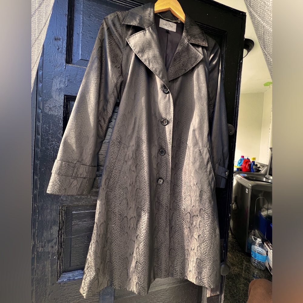 JAEGER New York Black Trench Coat Snakeskin print